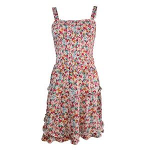 Sienna Sky Dress Womens M Medium Pink Ditsy Floral Smocked Tiered Boho Ruffle